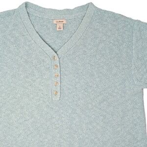 LLBean Women's Light Blue Textured Knit Short Sleeve Henley Sweater Size S